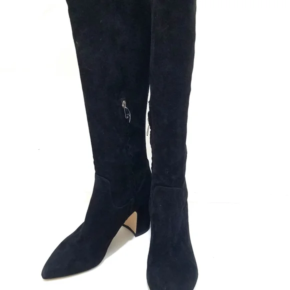 Sam Edelman Black Suede Knee-High Block Heel Boots - Picture 6 of 10
